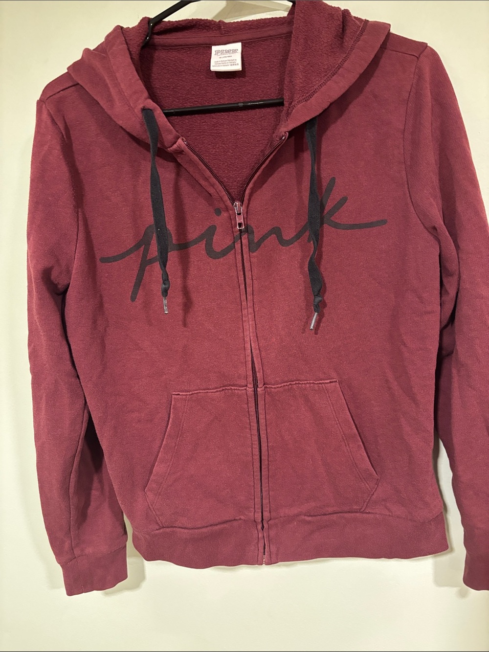 PINK Victoria's Secret Maroon Full-Zip Hoodie with Script Logo